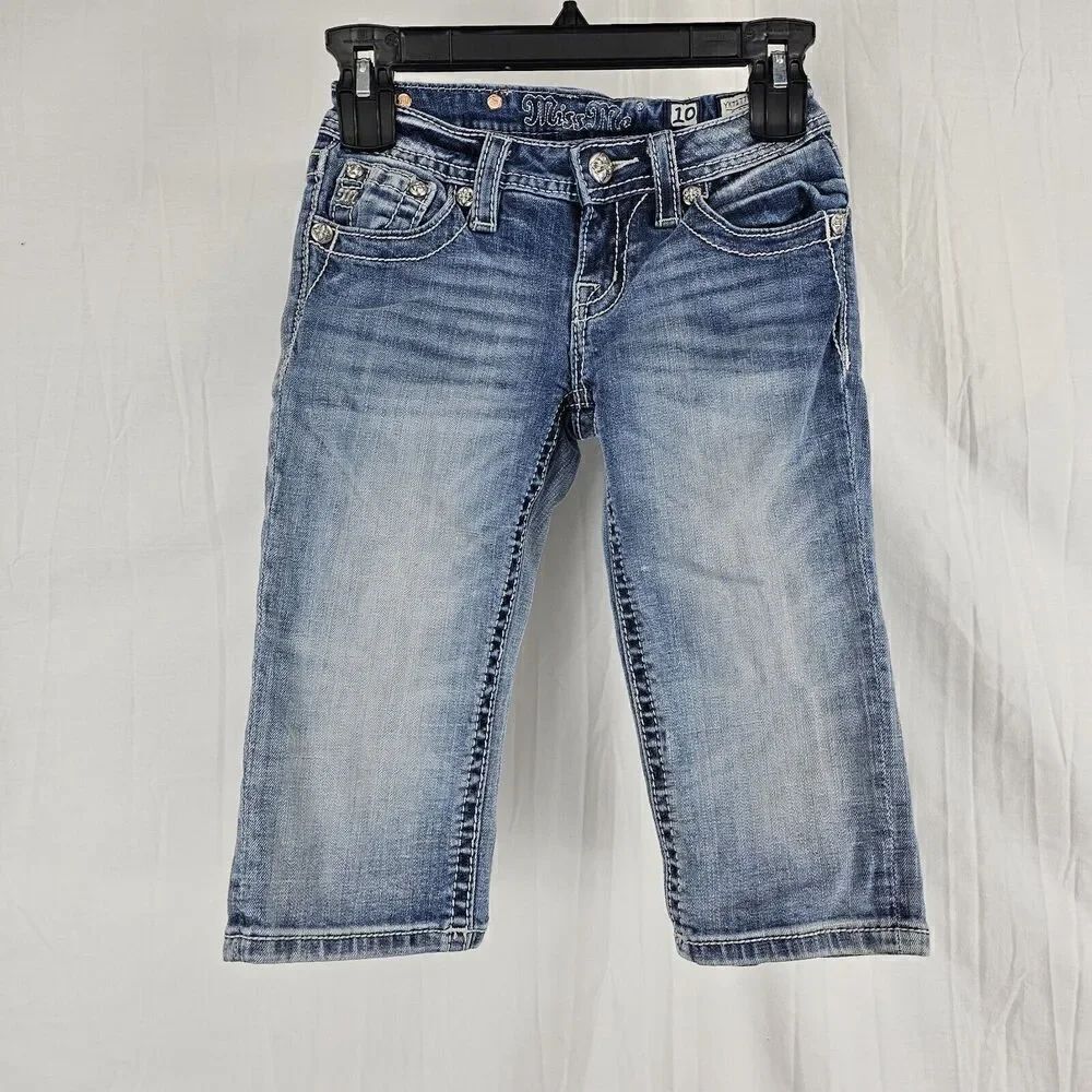 Miss Me Girls Size 10 YI7177P3 Spade Embroidered Capri Rhinestone